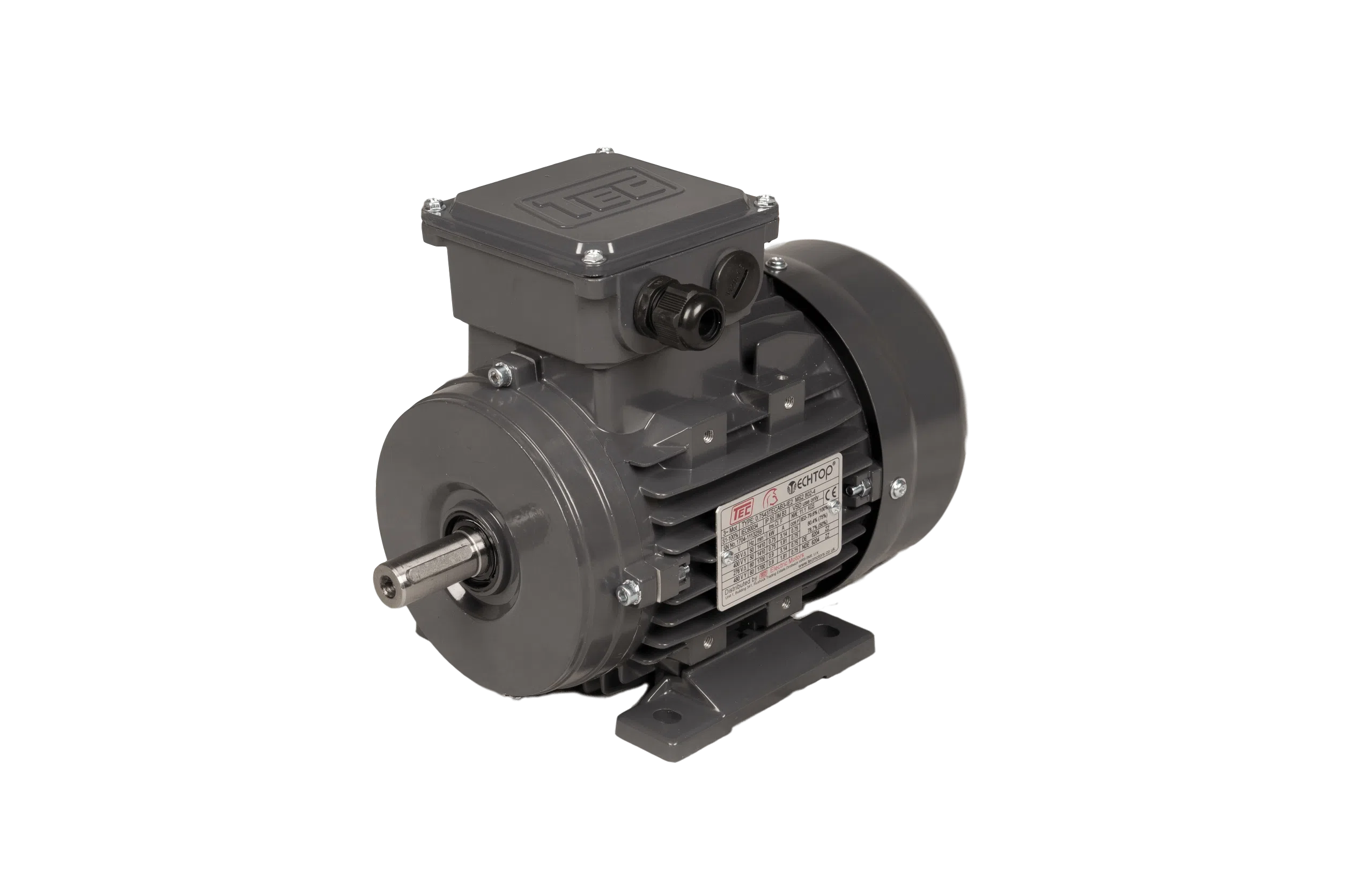 TEC Three Phase Electric Motor, 0.09KW, (1/8HP), Foot Mounted(B3), 1500rpm(4 pole), IE1 efficiency, 56M Frame, Aluminium Body