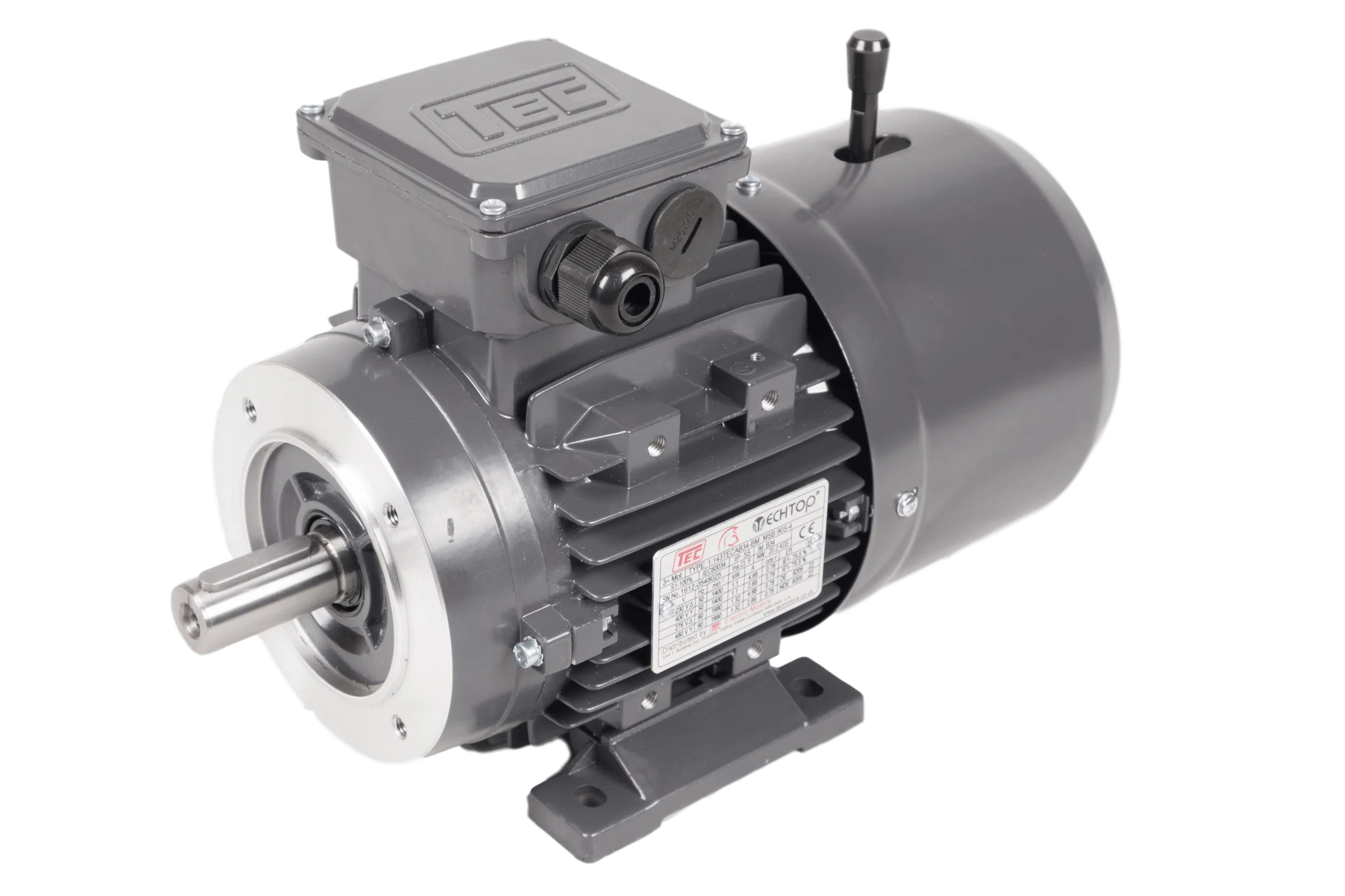 TEC Three Phase Electric Brake Motor, 0.18KW, (1/4HP), Flange Mounted(B14), 3000rpm(2 pole), IE1 efficiency, 63 Frame, Aluminium Body