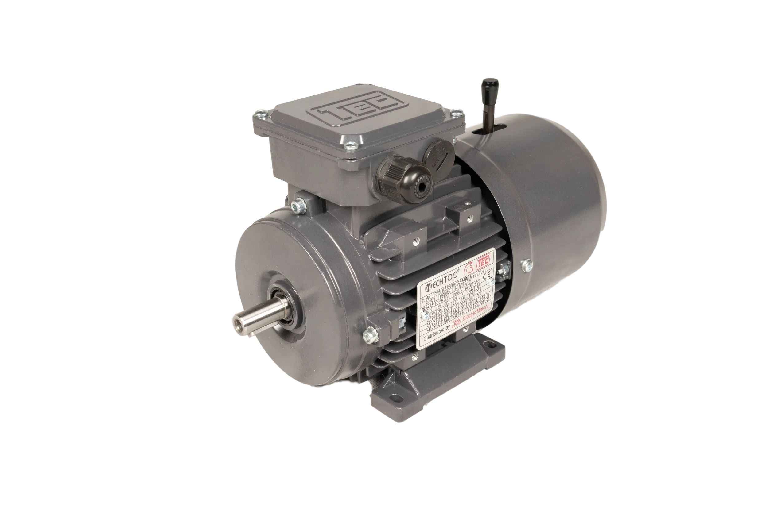 TEC Three Phase Electric Brake Motor, 0.18KW, (1/4HP), Foot Mounted(B3), 3000rpm(2 pole), IE1 efficiency, 63 Frame, Aluminium Body