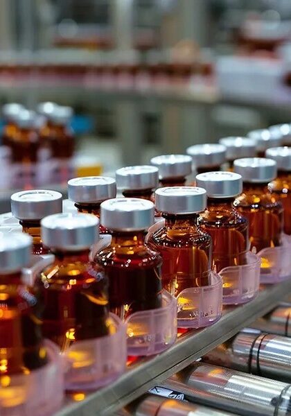 pharmaceuticals-factory-motors Medication packaging operation lines using electric motors